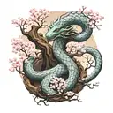 Jörmungandr wrapped around cherry blossom tree in the center of the earth in color tattoo design idea