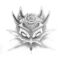 itachi, half broken demon mask, crows, signature stance tattoo design idea