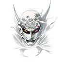 itachi, half broken demon mask, crows, signature stance tattoo design idea