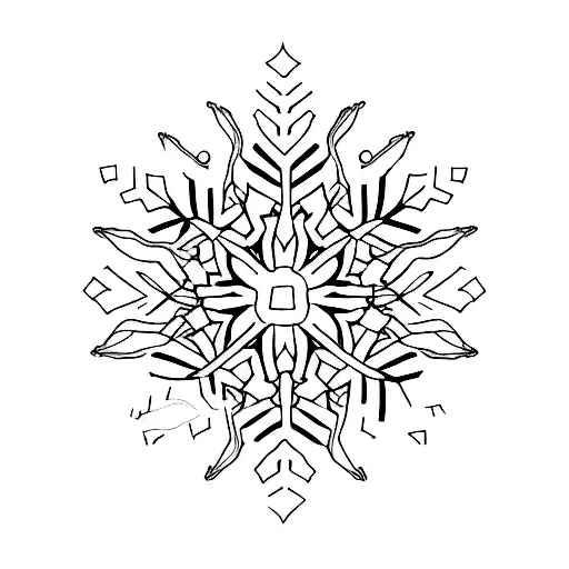 A minimalist tattoo of a snowflake forming the shape of a pen tattoo design idea