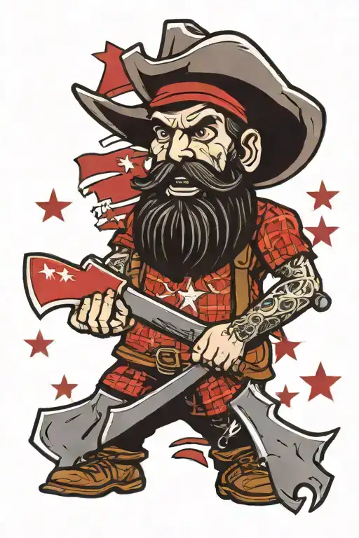 texas flag lumberjack wielding an axe embedded tattoo design idea