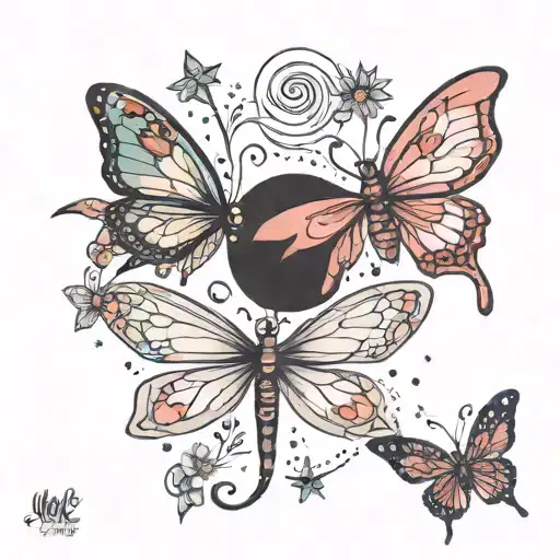 cute butterflies and dragonflies fluttering around stars along my collarbone tattoo design idea
