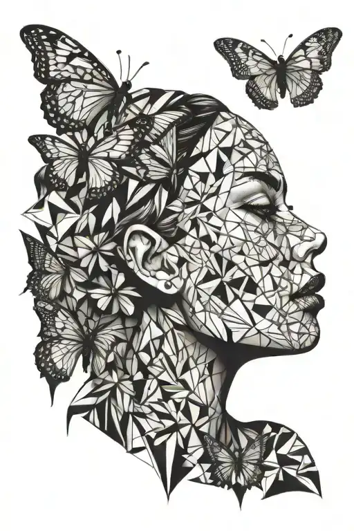 Woman face w butter fly tattoo design idea