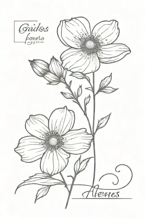 Cosmos flower and Alexis name written tattoo design idea