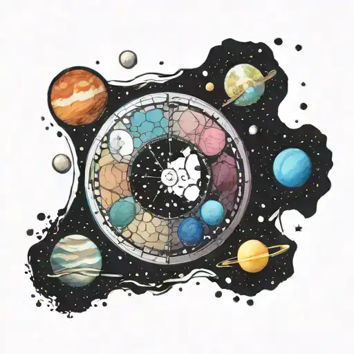 A makeup palette with each color representing a different planet, creating a unique astrological makeup design tattoo design idea