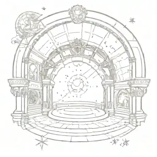 A theatre stage with astrology signs as the backdrop tattoo design idea
