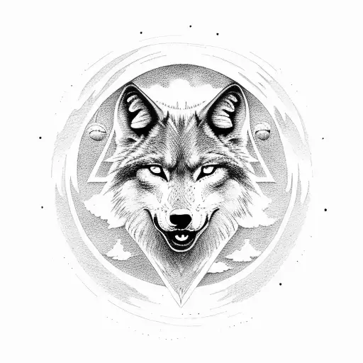 black wolf with the moon on the top  tattoo design idea