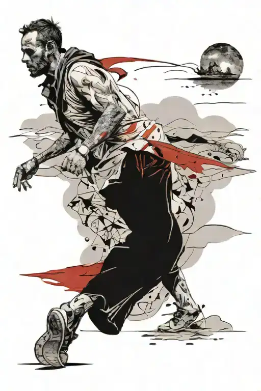 draw a sketch of a tattoo, a man in rags walking into the distance leaving footprints in the sand on the dunes in the de tattoo design idea