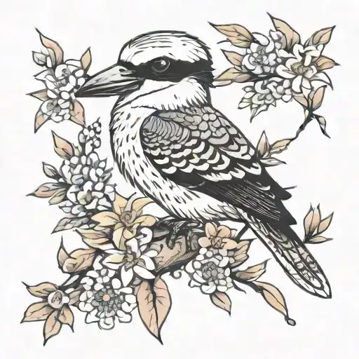 kookaburra with native Australian flowers  tattoo design idea
