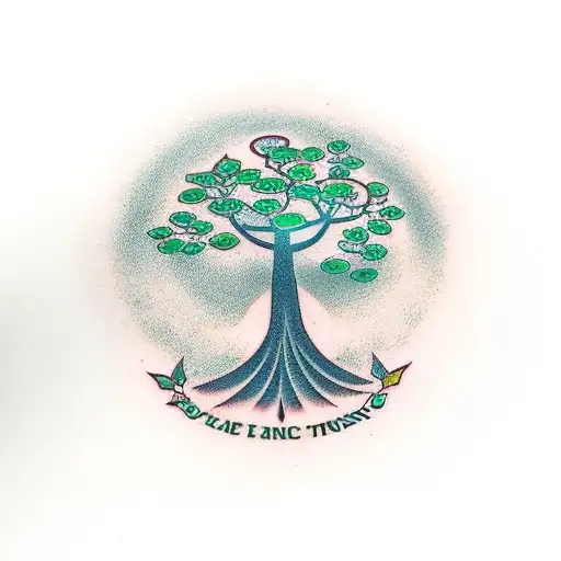 Money tree with musical notes as leaves tattoo design idea
