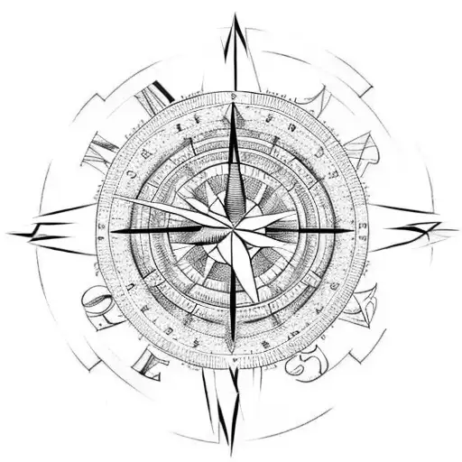 half compass rose half clock tattoo design idea