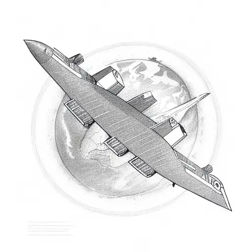jet plane encircling the earth tattoo design idea