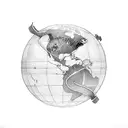 globe with plane tattoo design idea