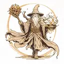 A minimalist tattoo of Gandalf from Lord of the Rings casting a healing spell, representing your dual interests in fantasy literature and medicine tattoo design idea