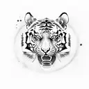 tiger looking at an abstract sun tattoo design idea