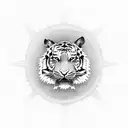 tiger looking at an abstract sun tattoo design idea