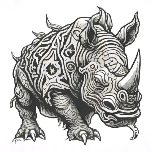 rhino mask fighting tattoo design idea