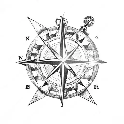  compass and anchor with chain  tattoo design idea