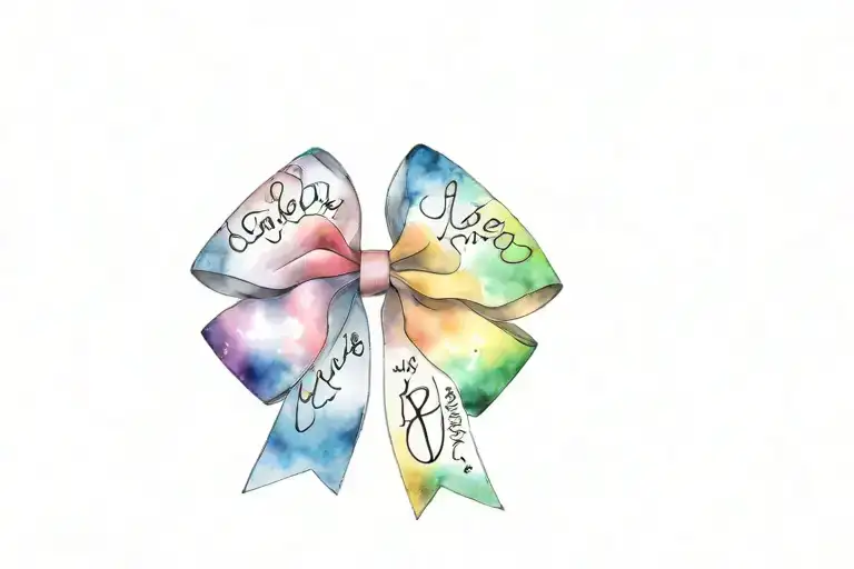 outline cheer bow created with script writing of the team names I coached: Apaches, Caravan, Twisters, Galaxy, Lancers tattoo design idea