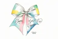 outline cheer bow created with script writing of the team names I coached: Apaches, Caravan, Twisters, Galaxy, Lancers tattoo design idea