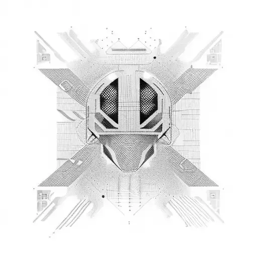 An IT-themed sleeve tattoo with circuit board patterns and binary code integrated with Predator-inspired elements tattoo design idea