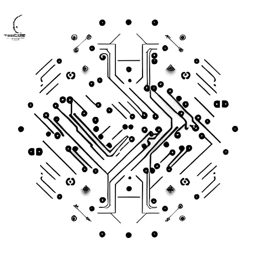 An IT-themed sleeve tattoo with circuit board patterns and binary code integrated with Predator-inspired elements tattoo design idea