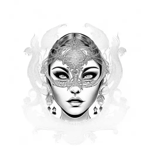 lady, face, ornamental filigree  tattoo design idea