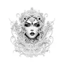 lady, face, ornamental filigree  tattoo design idea