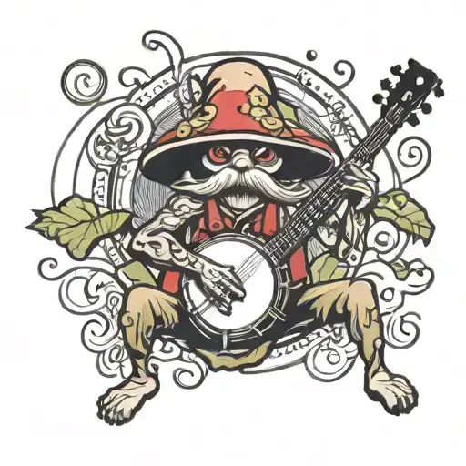 Mushroom man with banjo tattoo design idea