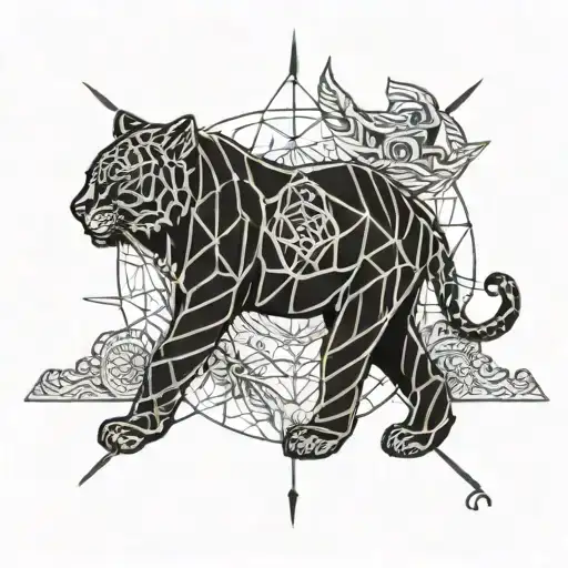 A dreamcatcher made of Thai elephant motifs with a tiger in the center tattoo design idea