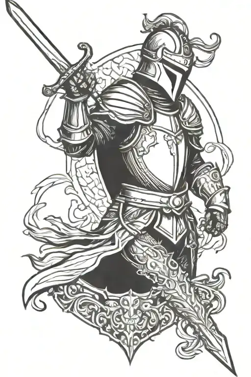 knight holding sword tattoo design idea