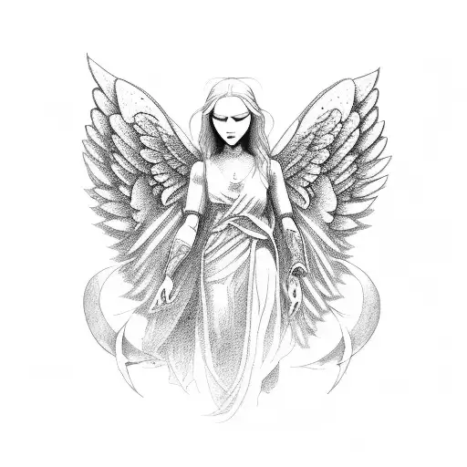 protector angel embrace man tattoo design idea