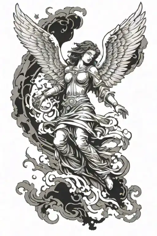 angel rising from dust travelling through time tattoo design idea