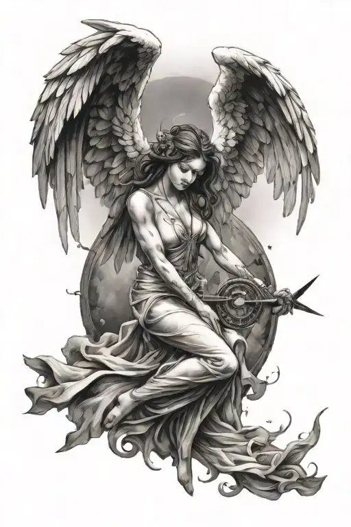 angel rise from dust travelling through time tattoo design idea