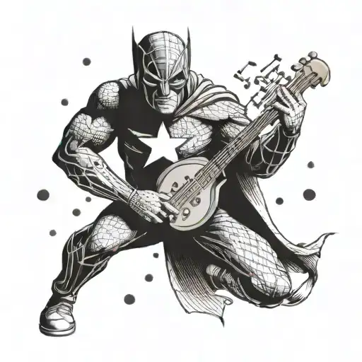 A superhero from Marvel playing a musical instrument tattoo design idea