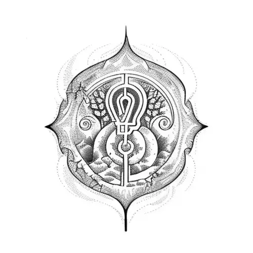 A lost key transforming into a tranquil oasis surrounded by nature tattoo design idea