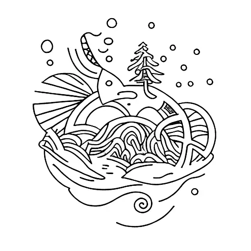 A lost key transforming into a tranquil oasis surrounded by nature tattoo design idea