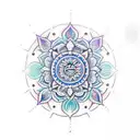 A beautiful mandala design incorporating symbols of peace and tranquility tattoo design idea