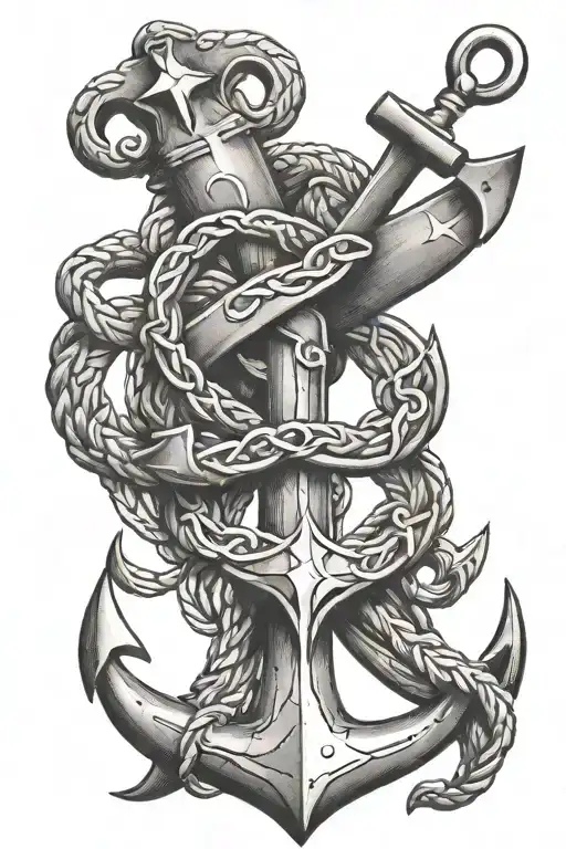 anchor infinity symbol intertwined with north star tattoo design idea