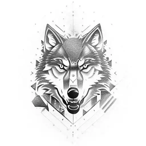 menacing Wolf head with Bishop chess piece. Both combined tattoo design idea