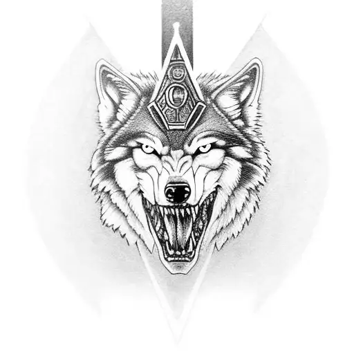 Bishop chess piece and menacing Wolf head both combined. Chess piece is important tattoo design idea