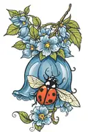 ladybug on a blue bell flowers growing tattoo design idea