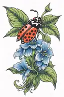 ladybug on a blue bell flowers growing tattoo design idea