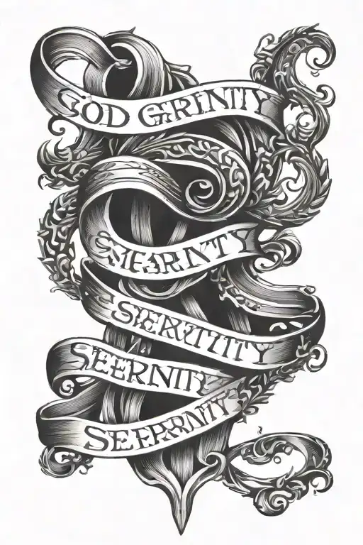 "god grant me the serenity prayer written vertically tattoo design idea