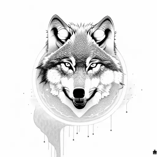 A wolf howling at the moon with soundwaves emanating from it tattoo design idea