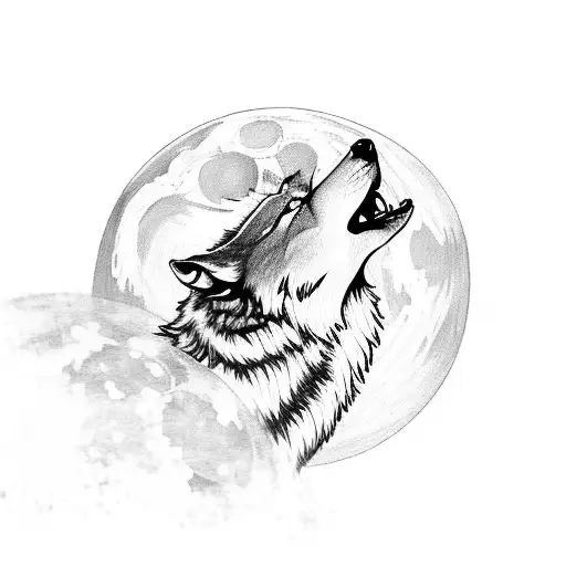 A wolf howling at the moon with soundwaves emanating from it tattoo design idea