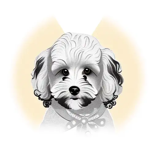 memorial for childhood puppy "Bella". small black cockapoo with curly fur. tattoo design idea