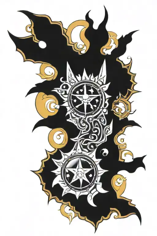 trishul trident, damru, sun and moon in armband tattoo tattoo design idea