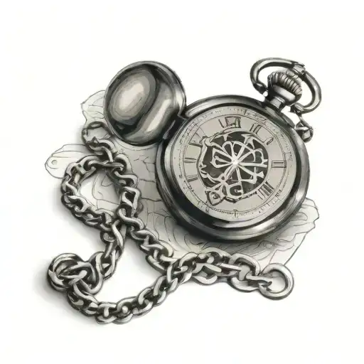 Pocket Watch with chain, cross and a old scrpit paper tattoo design idea
