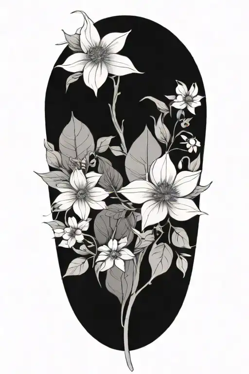 leaves and flowers tattoo design idea